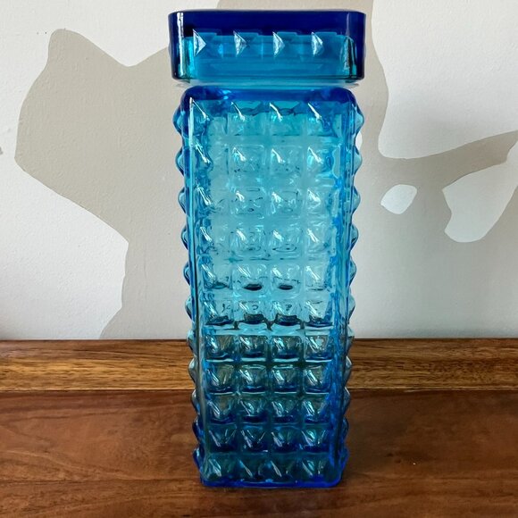 Pier 1 Blue Bubble Glass Tall Kitchen Canister Storage Container Hobnail Retro - Picture 1 of 9